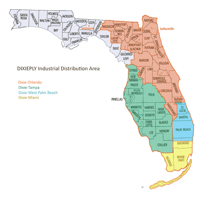DIXIEPLY Industrial Florida Distribution Map